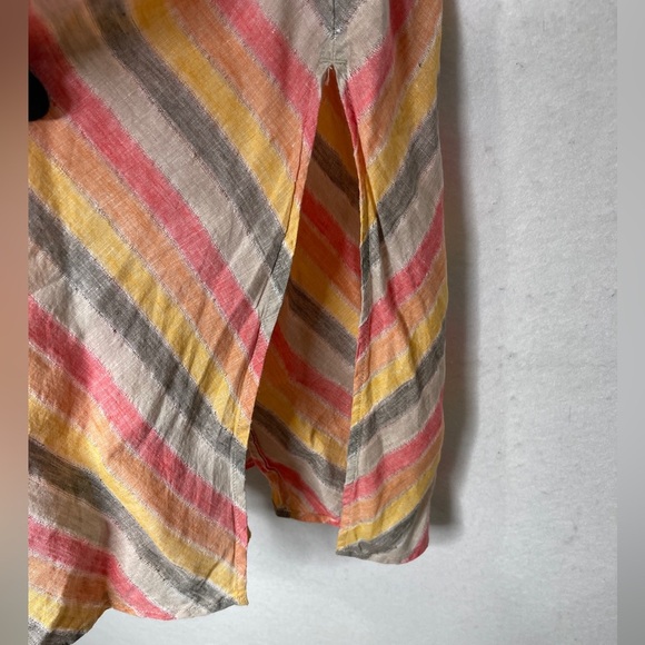 J Jill Love 100% Linen Coral Lotus Sleeveless Multi Striped Maxi Dress Medium - Picture 8 of 8